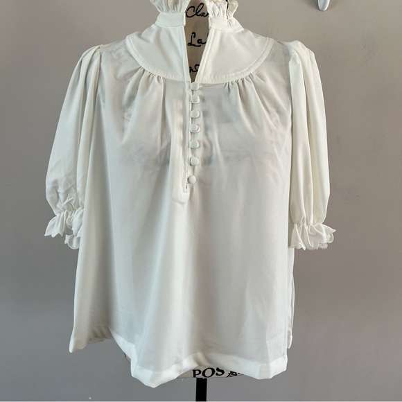Pomander Place Tops - Pomander Place Cream Victorian-Inspired Puff Sleeve Blouse